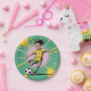 Pop Art Comic Girls Soccer Birthday Party Paper Plates
