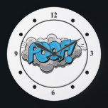 Pop Art Comic Poof! Large Clock<br><div class="desc">This retro comic style Poof! is perfect for any super hero collector or fan boy. The bright graphics have hard lines & bold coloring.</div>