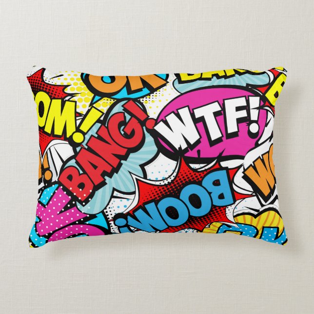 Pop Art Comic: Retro Seamless Pattern Accent Pillow (Front)