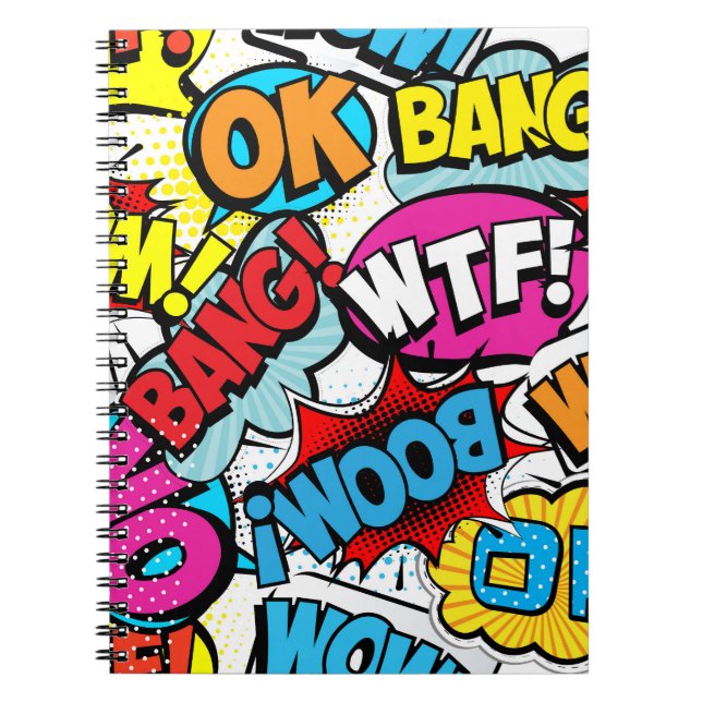 Pop Art Comic: Retro Seamless Pattern Notebook (Front)