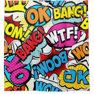 Pop Art Comic: Retro Seamless Pattern Shower Curtain