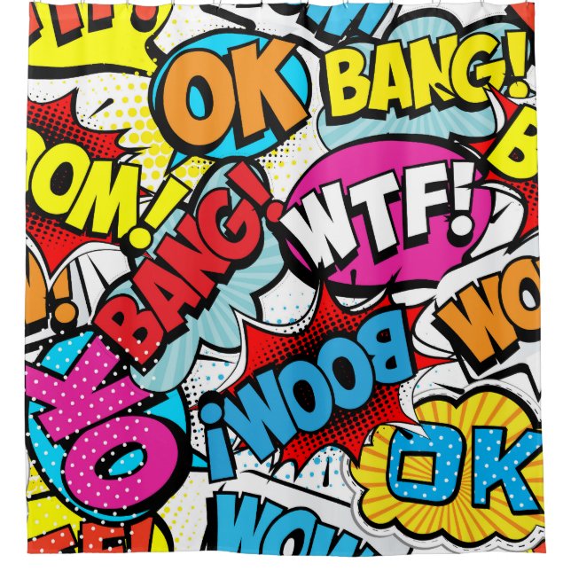 Pop Art Comic: Retro Seamless Pattern Shower Curtain (Front)