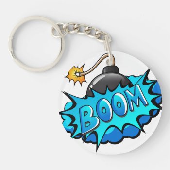 Pop Art Comic Style Bomb Boom! Keychain by GroovyFinds at Zazzle
