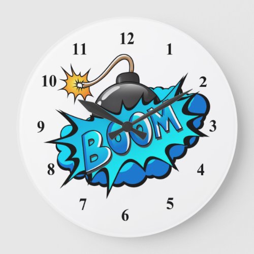 Pop Art Comic Style Bomb Boom Large Clock
