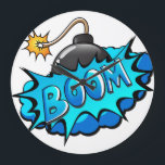 Pop Art Comic Style Bomb Boom! Large Clock<br><div class="desc">This retro comic style Boom! is perfect for any super hero collector or fan boy. The bright graphics have hard lines & bold coloring.</div>