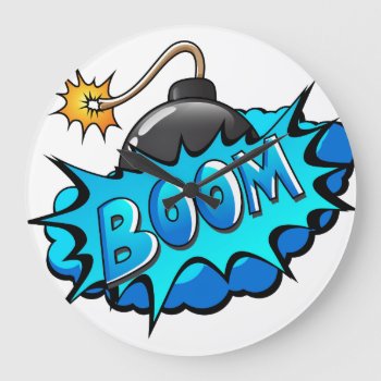 Pop Art Comic Style Bomb Boom! Large Clock by GroovyFinds at Zazzle