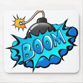 Pop Art Comic Style Bomb Boom! Mouse Pad by GroovyFinds at Zazzle