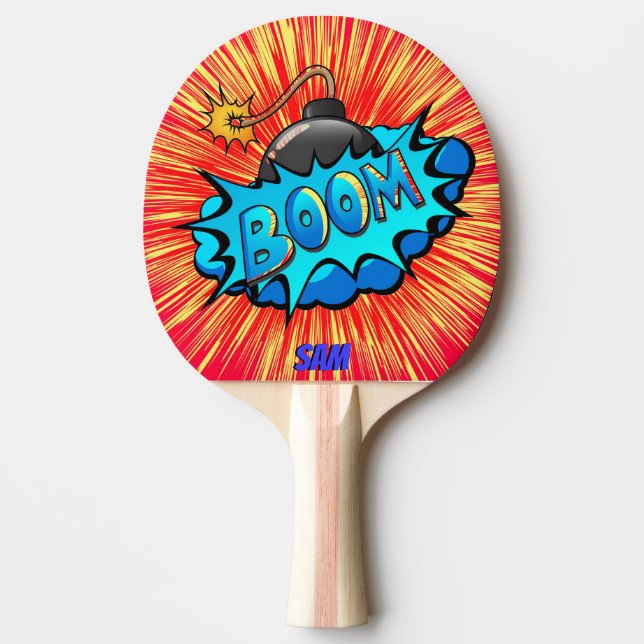 Pop Art Comic Style Bomb Boom! Personalized Ping-Pong Paddle (Front)