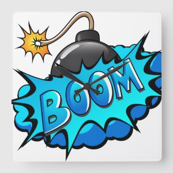 Pop Art Comic Style Bomb Boom! Square Wall Clock by GroovyFinds at Zazzle