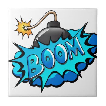 Pop Art Comic Style Bomb Boom! Tile by GroovyFinds at Zazzle