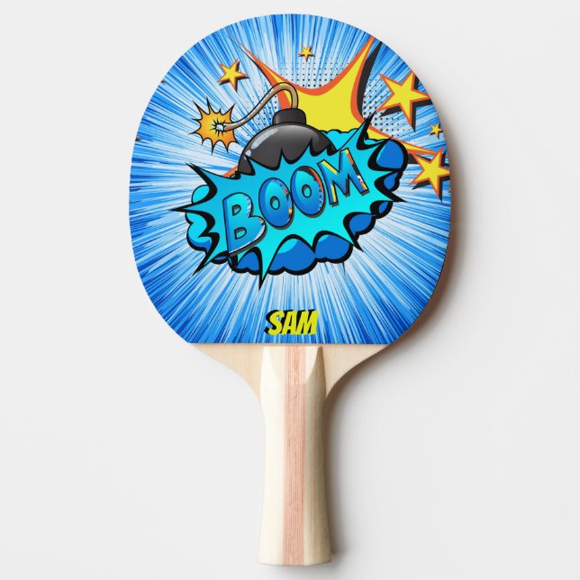Pop Art Comic Style Boom! Personalized Ping-Pong Paddle (Front)