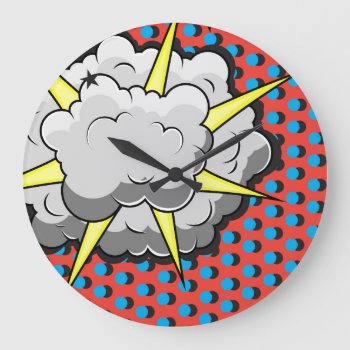 Pop Art Comic Style Explosion Large Clock by GroovyFinds at Zazzle