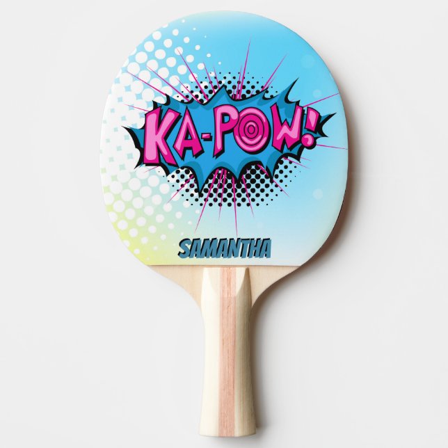 Pop Art Comic Style Superhero Ka-pow! Personalized Ping-Pong Paddle (Front)