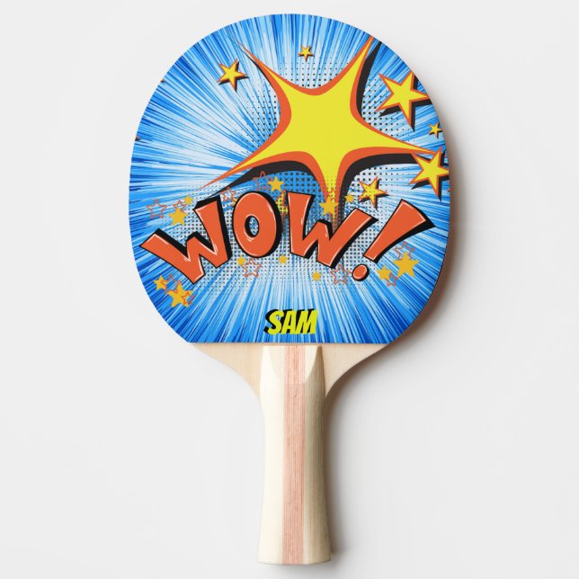 Pop Art Comic Style Superhero Wow! Personalized Ping Pong Paddle (Front)