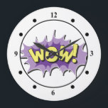 Pop Art Comic Style Wow Large Clock<br><div class="desc">This retro comic style Wow is perfect for any super hero collector or fan boy. The bright graphics have hard lines & bold coloring.</div>
