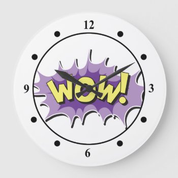 Pop Art Comic Style Wow Large Clock by GroovyFinds at Zazzle