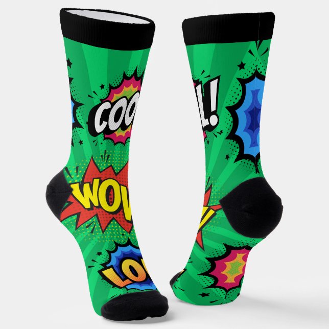 Pop Art Comics Retro Speech Bubbles Socks (Angled)