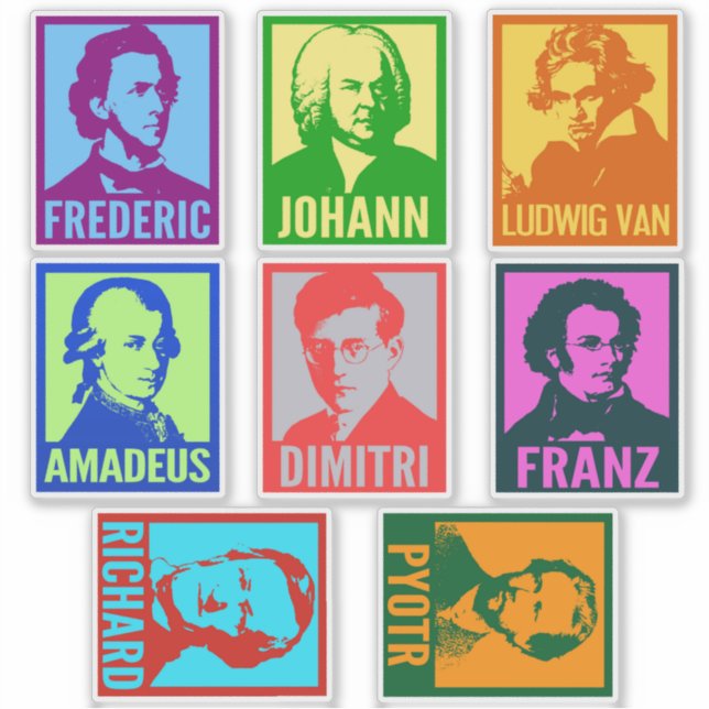 Pop Art Composers | Colorful Mod Custom Cut Vinyl Sticker (Front)