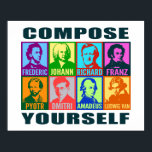 Pop Art Composers | Compose Yourself Poster<br><div class="desc">Bright colors add a modern pop art spirit to these graphic stylized portraits of famous musical composers. Each portrait is designed featuring two different intense colors and has the artists first name placed below in a bold, clean font. Eight composers are featured: Chopin, Bach, Wagner, Schubert, Tchaikovsky, Shostakovich, Mozart, and...</div>