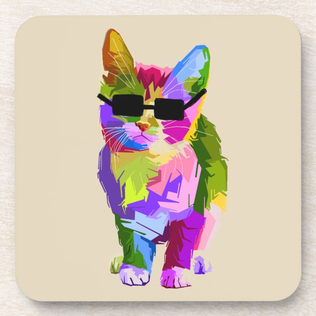 Pop Art cool cat kitty cat art Beverage Coaster (Front)