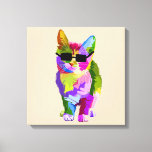Pop Art cool cat kitty cat art Canvas Print<br><div class="desc">A cool arty design of a colorful cat with sunglasses in pop art style. For cat lovers.</div>