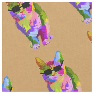 Pop Art cool cat with sunglasses kitty Fabric
