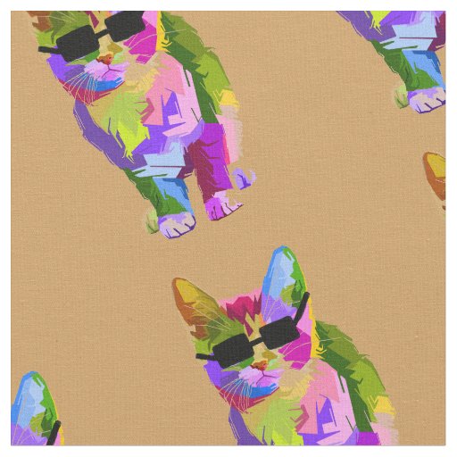 Pop Art cool cat with sunglasses kitty Fabric
