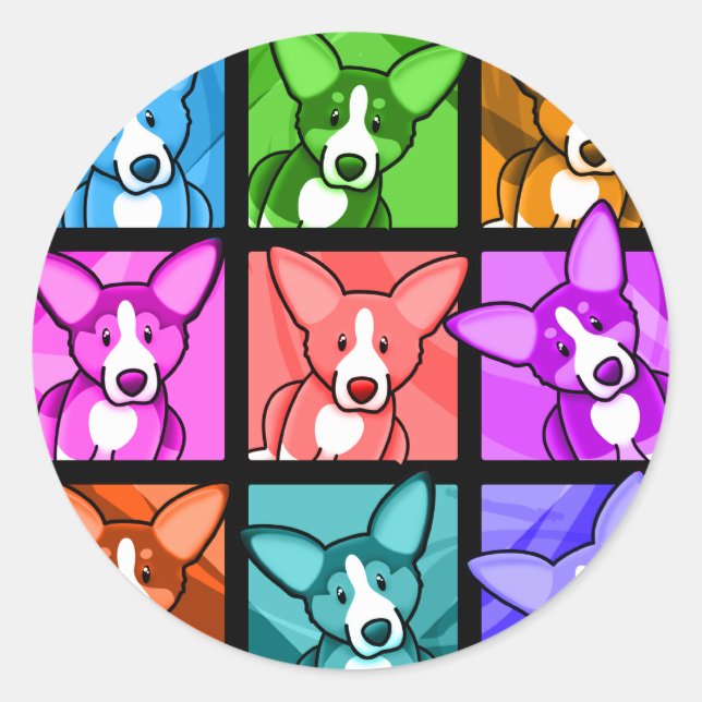 Pop Art Corgi Classic Round Sticker (Front)