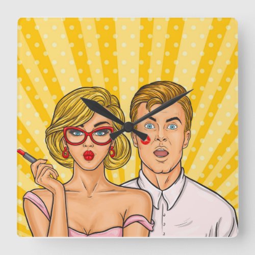 Pop Art Couple Square Wall Clock