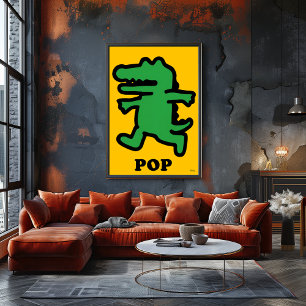 Pop Art Crocodile – Green on Yellow Silhouette Poster