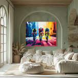 Pop Art Cycling Race Wall Art – Bike Racing Print<br><div class="desc">This energetic pop art cycling scene features three cyclists racing through a vibrant urban landscape. Perfect for cycling enthusiasts, this artwork captures the thrill and determination of a race. Customize one of the cyclists' jerseys with your name or add a motivational message to the road for a personal touch. Available...</div>