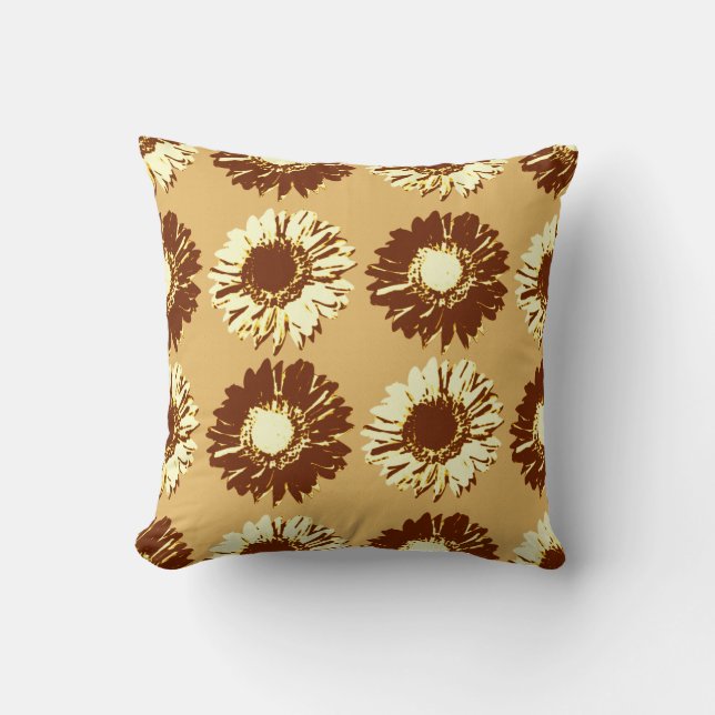 Pop Art Daisies - Brown, Camel and Yellow Throw Pillow (Front)
