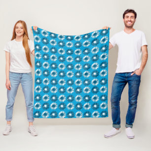 Pop Art Daisies - Shades of Denim Blue Fleece Blanket