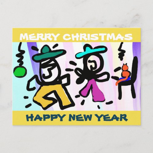 Pop art Dancing Merry Christmas Holiday Postcard