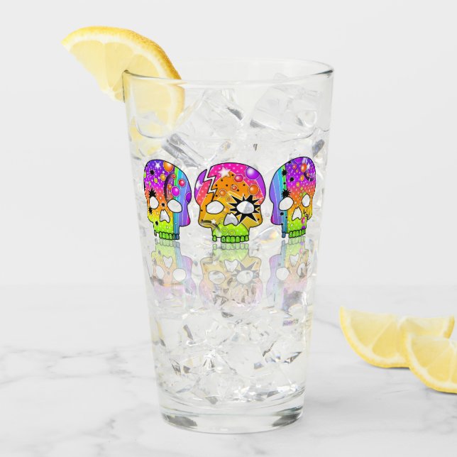 Pop Art Day of the Dead Skulls Glass (Front Ice)