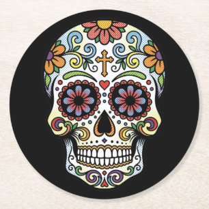 Pop Art Dia de los Muertos Sugar Skull Comic Round Paper Coaster