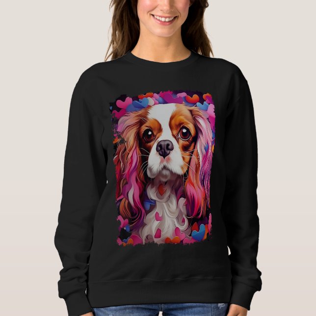 Pop Art Dog Cavalier King Charles Spaniel Valentin Sweatshirt (Front)