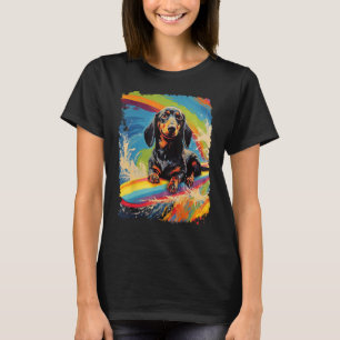 Pop Art Dog Dachshund Paddle Board Surfing T-Shirt