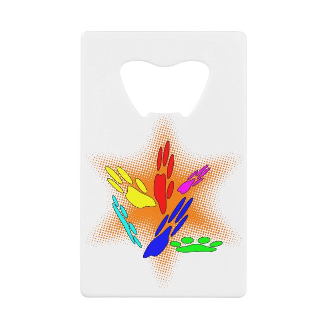 Pop Art Dog Paw Prints Credit Card Bottle Opener (Front)