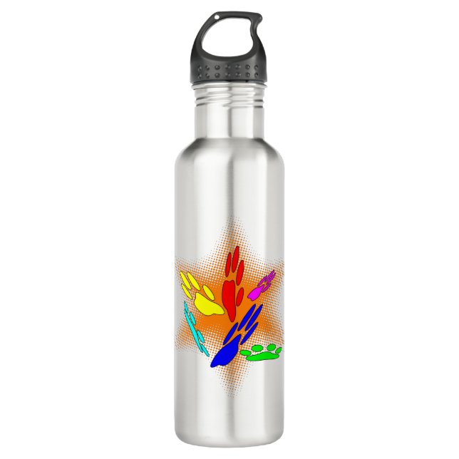 Pop Art Dog Paw Prints Stainless Steel Water Bottle (Front)