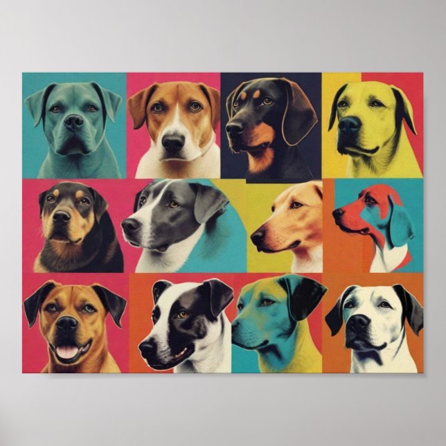 Pop Art Dog Photo -Modern Retro Color Block Poster (Front)