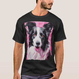 Pop Art Dog Pink Border Collie T-Shirt