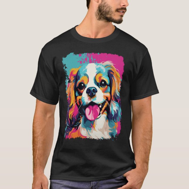 Pop Art Dog Pink Cavalier King Charles Spaniel T-Shirt (Front)