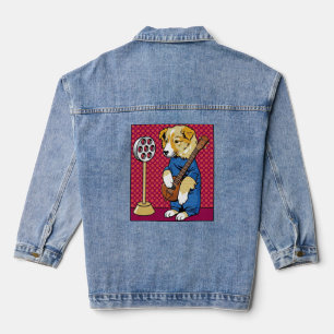 Pop Art Dog Playing Instrument Retro Comic Denim Jacket