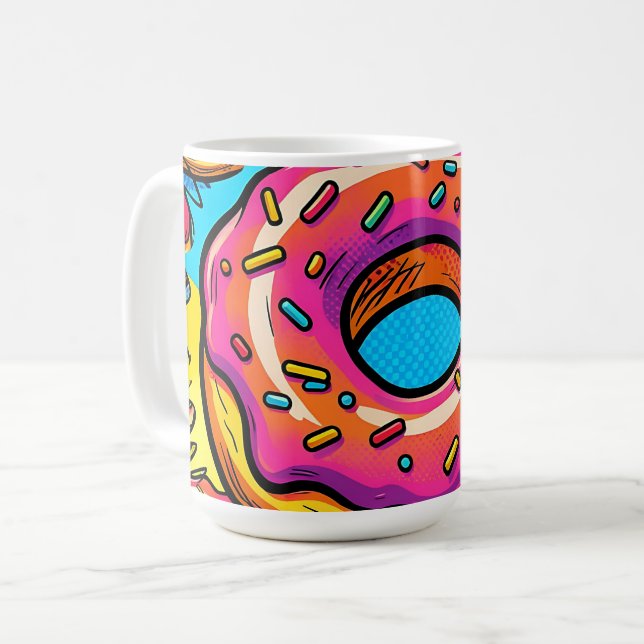 Pop Art Donuts Pattern Coffee Mug (Front Left)