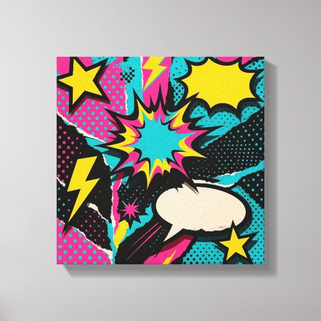 Pop Art Dopamine Collage in Neon Halftone Burst  Canvas Print (Front)