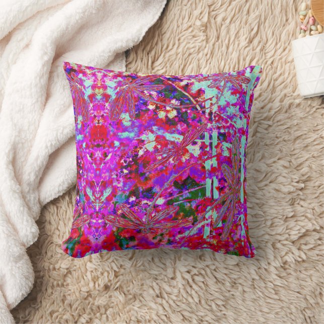 Pop Art Dragonflies on Pink Throw Pillow (Blanket)