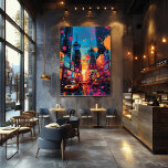 Pop Art: Dusk in City Photo Print<br><div class="desc">This dynamic pop art design captures a dusk in a bustling city, with yellow taxis and neon lights lighting up the streets. The work conveys the energy and vitality of urban life in its highest expression, highlighting the contrast between the colorful sky and the vibrant urban landscape. Perfect for those...</div>