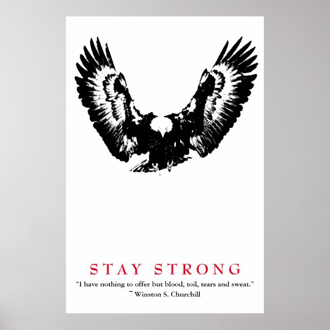 Pop Art Eagle WWII Quote by Churchill Motivational Poster (Front)