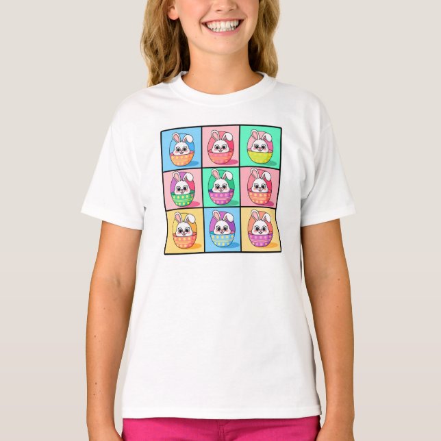 Pop Art Easter Bunny and Easter Eggs  T-Shirt (Front)